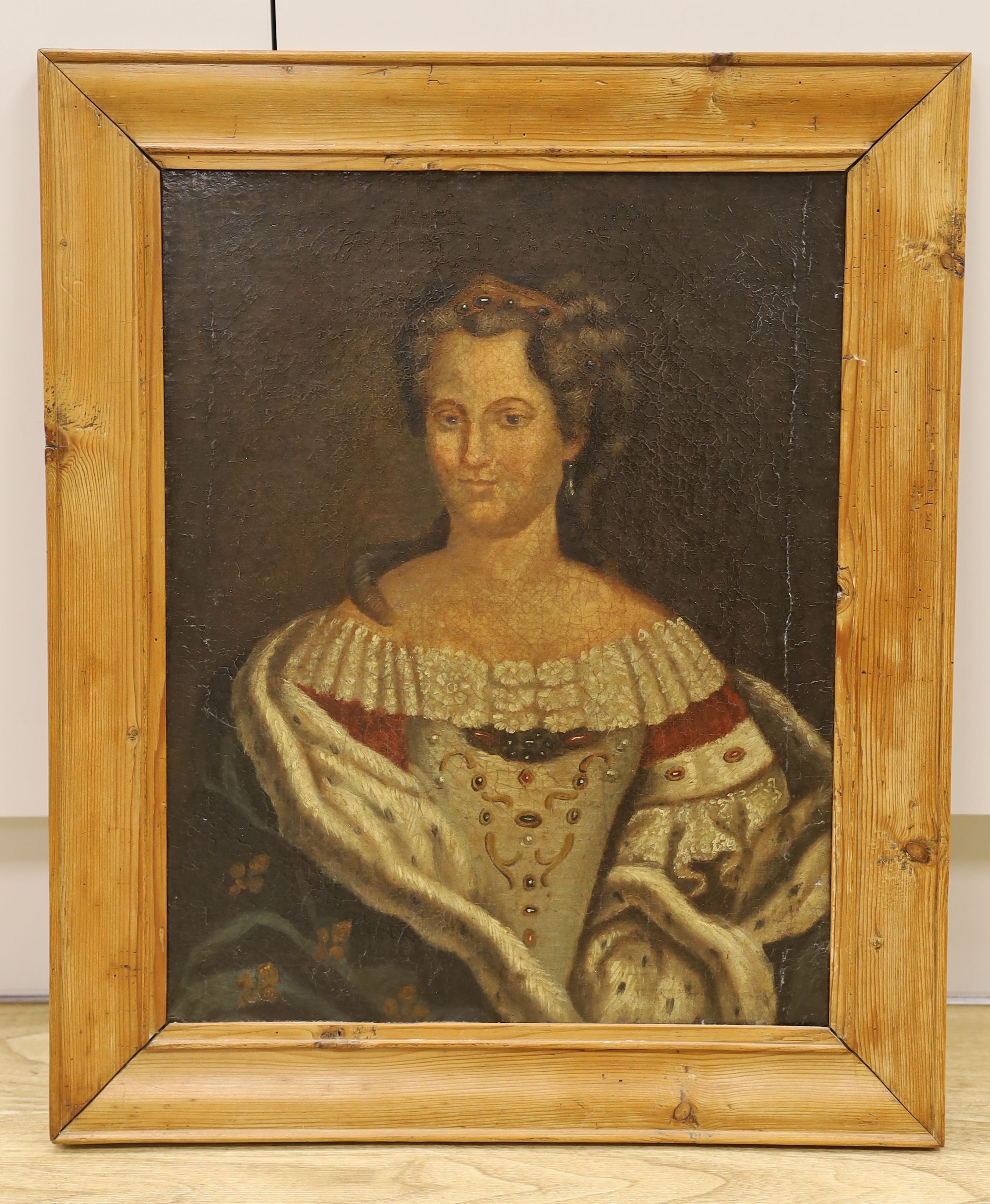 Late 18th century English School, oil on canvas, Portrait of a noblewoman, 49 x 38cm